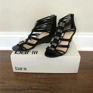 NEW Bar III Krystal Black Open Toe Wedge Heel w/Silver Accents - Size 8